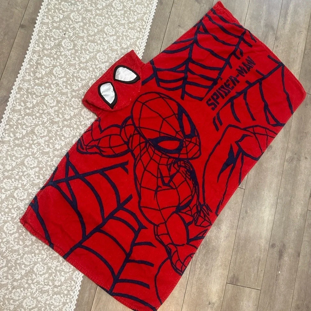 Marvel Spider-Man Kids Hooded Bath Towel Cozy Cotton Terry Black Red